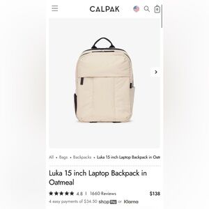 Calpak Luka 15" Laptop Backpack in Oatmeal with Black Trim